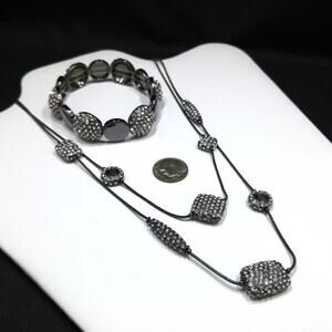 Chico's Clear Rhinestone Necklace Stretch Bracelet Set, 19 Inches, 7 Inches